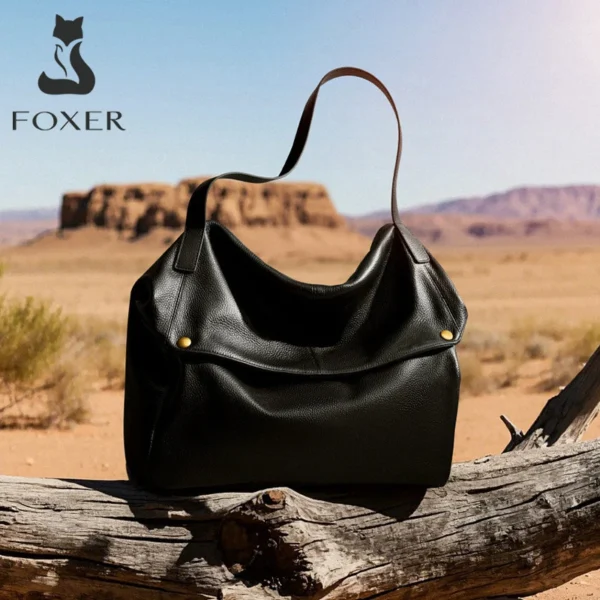 FOXER Genuine Leather Shoulder Bag for Women Large Capacity Handbag Female Casual Tote Bag Computer Bag Crossbody Purse as Gift