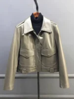 Turn-Down Collar Women Genuine Leather Jacket New Spring Fashion Cargo Short Coat High Street Punk Sheepskin Motorcycle Jackets - Image 6