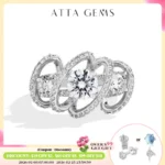 ATTAGEMS Three-Stone Cluster Moissanite Ring for Women 1CT Round Cut 100% 925 Sterling Silver Twist Band Engagement Fine Jewelry