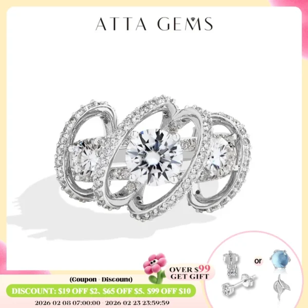 ATTAGEMS Three-Stone Cluster Moissanite Ring for Women 1CT Round Cut 100% 925 Sterling Silver Twist Band Engagement Fine Jewelry