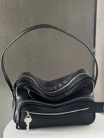 Female New Office Zipper Handbag Casual Genuine Leather Single Shoulder Bag Women Solid Color Cowskin Messenger Underarm Bag - Image 5