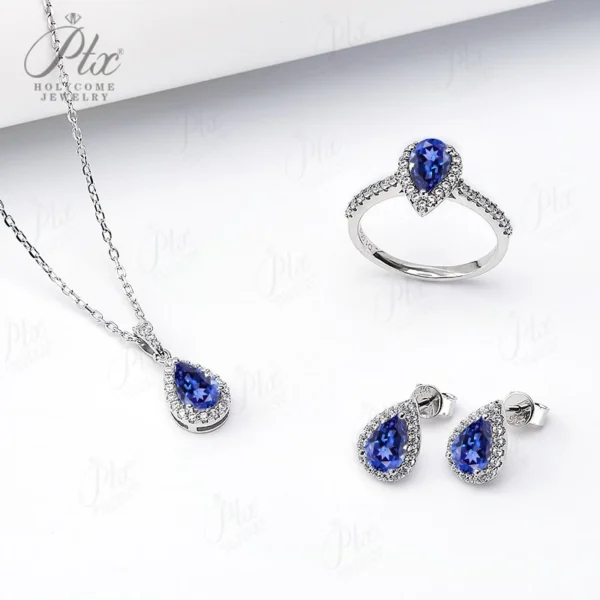Jewelry Set Moissanite Jewelry Set Pear-shaped It Includes Ring Necklace & Earrings Suitable for Weddings and Ideal As A Gift
