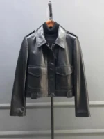 Turn-Down Collar Women Genuine Leather Jacket New Spring Fashion Cargo Short Coat High Street Punk Sheepskin Motorcycle Jackets