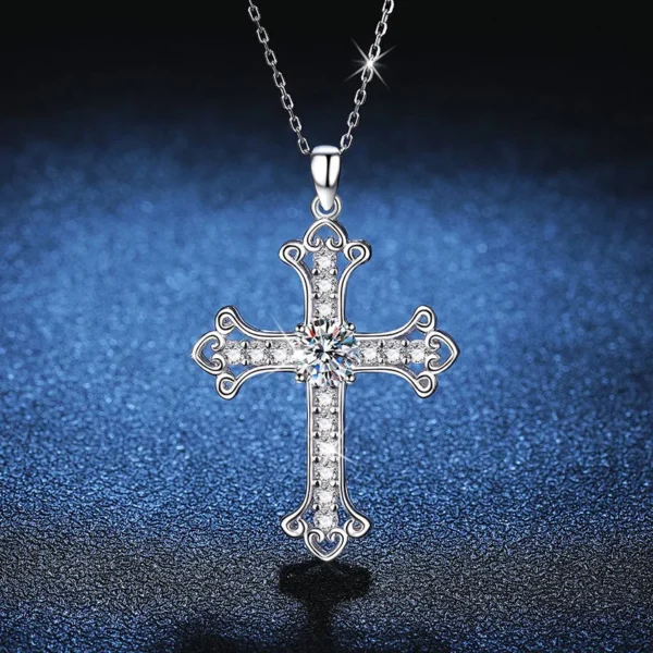 Women's PT950 Platinum Necklace - 1 Carat Moissanite Cross Pendant, Stylish & High-End Vibe, Elegant Statement Jewelry